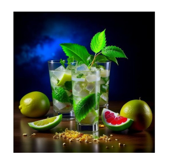 Изображение мохито в стакане и рядом лаймы