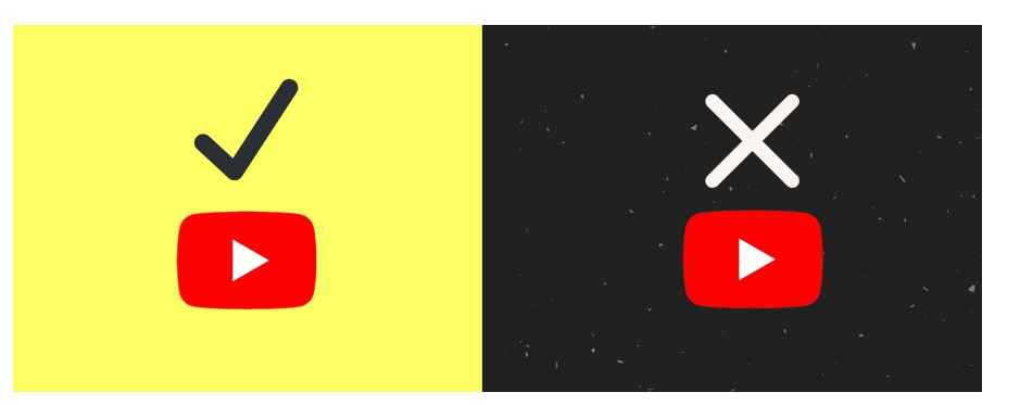 Слева иконка ютуба с галочкой, справа иконка ютуба с крестиком