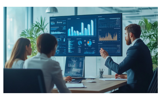 Люди анализируют показатели на экране